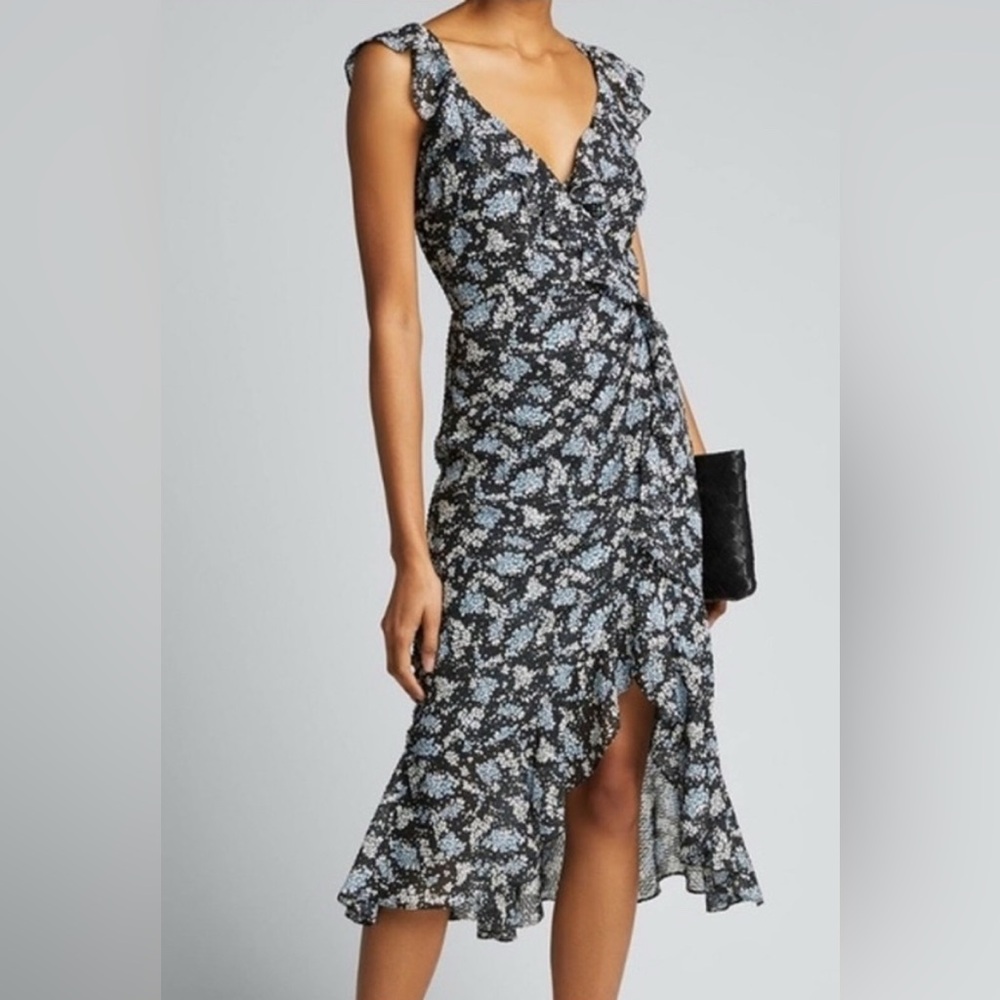 Veronica Beard Amal Black and Blue Floral Midi Dress Size 2